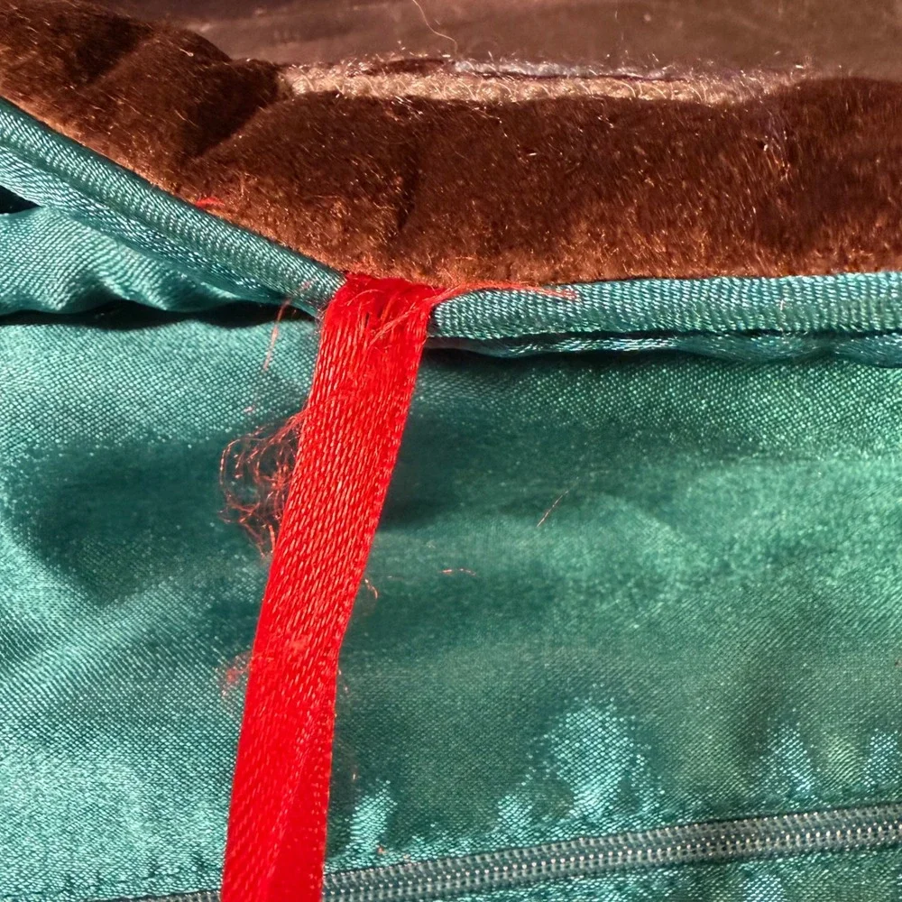 Vintage Brown Velvet Embroidered Floral Jewelry Roll Travel Organizer Case